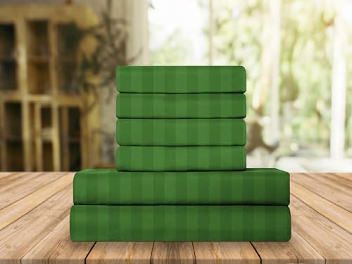 Elegant Comfort Luxury Soft Bed Sheets Dobby Stripe 1500 Premium Hotel Quality Microfiber Softness Wrinkle and Fade Resistant (6-Piece) Bedding Set, Queen, Stripe Royal Green