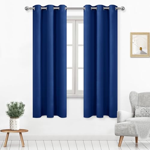 DWCN Blackout Curtains for Bedroom, Thermal Room Darkening Curtain Drapes for Living Room, Grommet Solid Light Blocking Panels - W42 x L63 Inch, Set of 2, Classic Blue