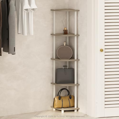 Furinno TURN-N-TUBE Corner Shelf, 5-Tier Corner Display Rack, Shelving Unit, for Organization and Storage, Living Room, Home Office, Garage, Bedroom, Sonoma Oak
