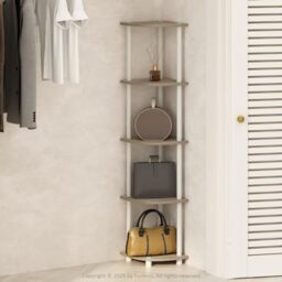 Furinno TURN-N-TUBE Corner Shelf, 5-Tier Corner Display Rack, Shelving Unit, for Organization and Storage, Living Room, Home Office, Garage, Bedroom, Sonoma Oak