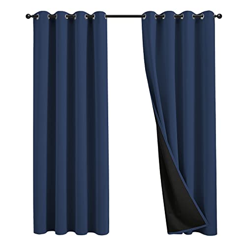 JSFLY 100% Blackout Curtains 96 inch Length for Bedroom, Thick Noise Reduction Thermal Insulated Grommet Window Drapes Room Darkening Curtains for Living Room, 2 Panels (52x96 inches,Navy)