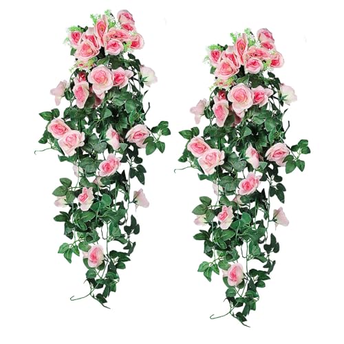 RECUTMS 4PCS Artificial Rose Hanging Flower 32-in Fake Flower Hanging Artificial Flower Garland for Home Room Garden Wedding Indoor Outdoor Decoration (Champagne)