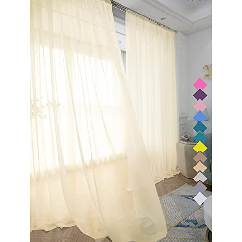 L&TEC Window Light Yellow Sheer Curtains 60 Inches Width 72 Inches Long 2 Panels Sheer Curtains Clear Curtains Basic Rod Pocket Panel for Home Living Room Bedroom Kids Room Yard Patio Parlor Sliding