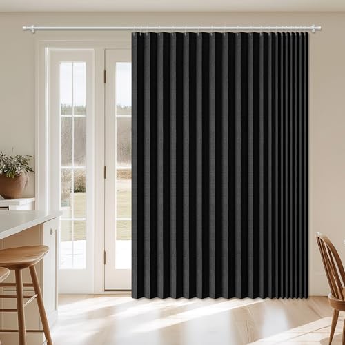 "AJAZZ 100% Blackout Accordion Door Curtain 98""x106"" Black - Magnetic Folding Room Divider, No-Drill Sliding Patio Closet"