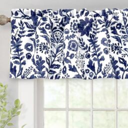 DriftAway Julia Watercolor Blooming Flower Floral Lined Thermal Insulated Window Curtain Valance Rod Pocket 52 Inch by 14 Inch Plus 1.75 Inch Header (Navy) 1 Pack