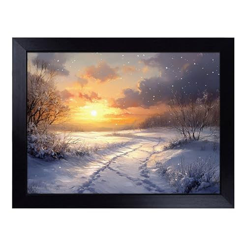 Lap Tray with Bean Bag Cushion, Winter Sunrise - Handmade in the UK, Raised Wooden Edge, Padded Cushion, Heat-Resistant Wipe-Clean Surface, for Meals, Laptops and Crafts