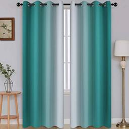 SimpleHome Ombre Room Darkening Curtains for Living Room, Light Blocking Gradient Teal to Greyish White Thermal Insulated Grommet Window Curtains/Drapes for Bedroom, 2 Panels, 52x84 inches Length