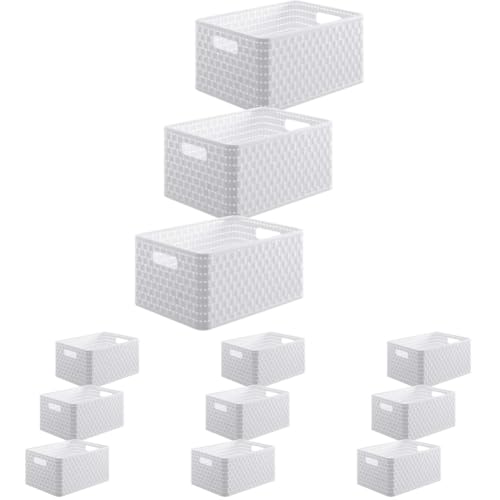 Rotho Country Bathroom Storage Basket Set 3 x 6 L A5 Rattan Look White (Pack of 4)