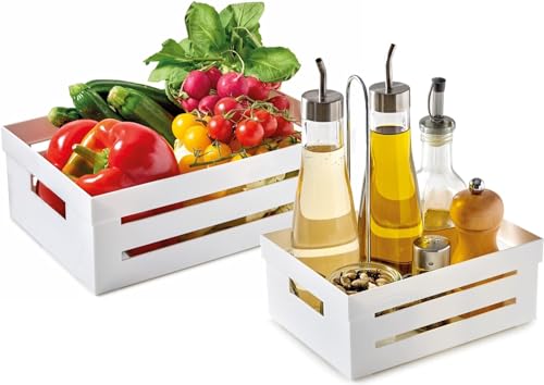 Snips Kitchen Organiser Box Set 2 L + 5 L, White, Made in Italy - Set of 2 open storage boxes: 2 L, 20 x 15 x 8.5 cm, and 5 L, 29.5 x 20 x 10.5 cm