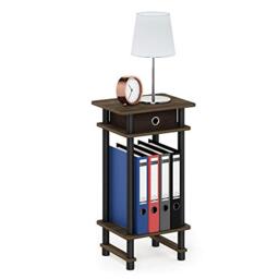 Furinno TURN-N-TUBE Side Table, 3-Tier End Table with Storage Bin, Open Shelf Night Stand, Bedside Table, Toolless Assembly, for Living Room, Bedroom, Columbia Walnut