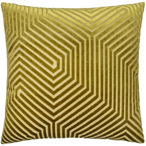 Paoletti Evoke Velvet Cushion Cover – Luxurious Chevron Pattern Decorative Square Cushion Case (Olive - 55x55cm)