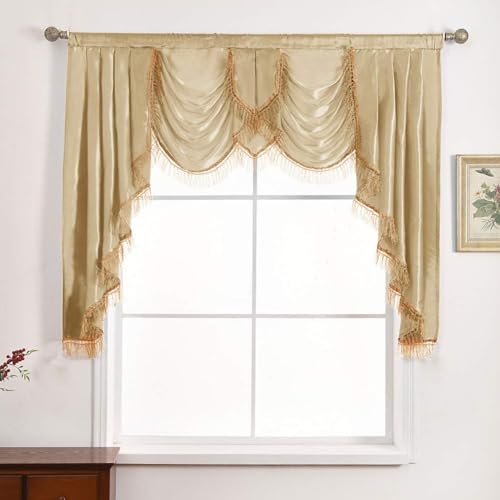 "NAPEARL Soft Satin Swag Valance Curtains, Waterfall Valance with Tassles, Champagne, W 61"" x L 49.2"" (1 Panels), 3"" Rod Pocket, Bedroom, Living Room"