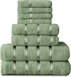 GC GAVENO CAVAILIA 8 Piece Egyptian Cotton Towels - Quick Dry Highly Absorbent Bathroom Towel Bale - (4 Face Towel + 2 Hand Towel + 2 Bath Towel) - Sage Green