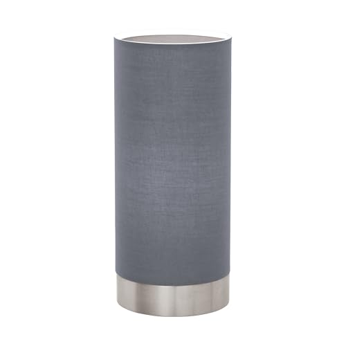 Eglo Bedside lamp Pasteri, Side Table Light Made of matt Nickel Steel and Grey Fabric, White Living Room Lighting with Touch, E27 Socket, H 8.9 inches