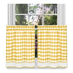 "Achim Home Furnishings Buffalo Check Window Curtain Tier Pair, 58"" x 24"", Yellow & White, Polyester Blend, 58x24"