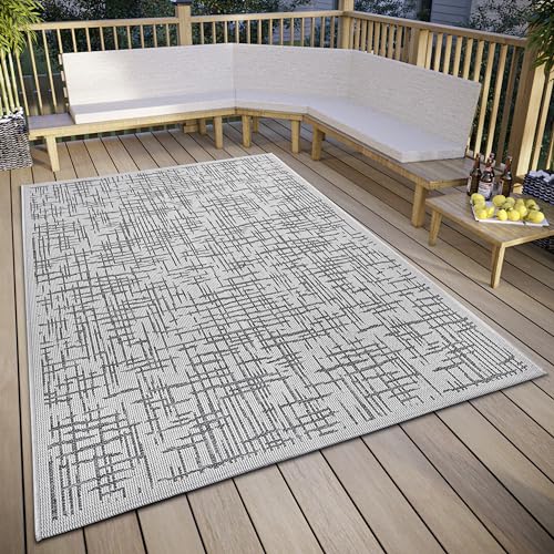 HANSE Home Telu Indoor & Outdoor Rug Weatherproof - Modern Pattern, Waterproof Robust Outdoor Rug Flat Weave for Garden, Balcony, Patio, Living Room - Beige Grey, 76 x 150 cm