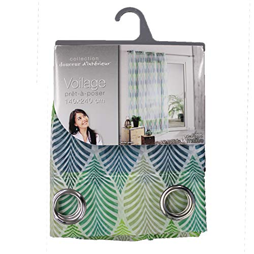 Douceur d'Intérieur Net Curtain with Eyelets 140 x 240 cm Printed Transparent WINTER GREEN White
