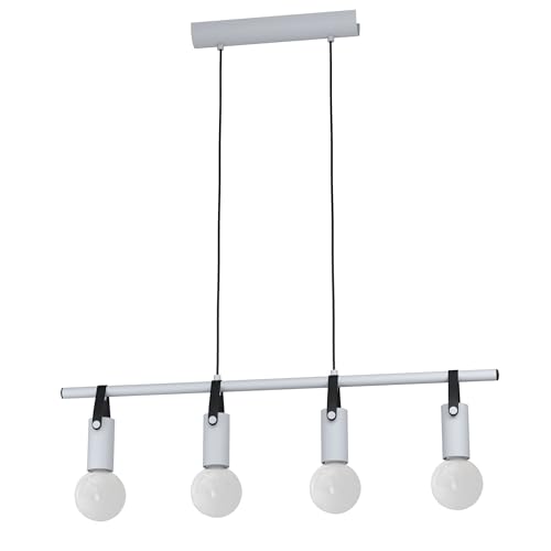 EGLO Apricale 4-Bulb Pendant Light Industrial Modern Minimalism Pendant Light Made of Steel and Leather, Dining Table Lamp, Living Room Lamp Hanging in Light Grey, Black, E27 Socket