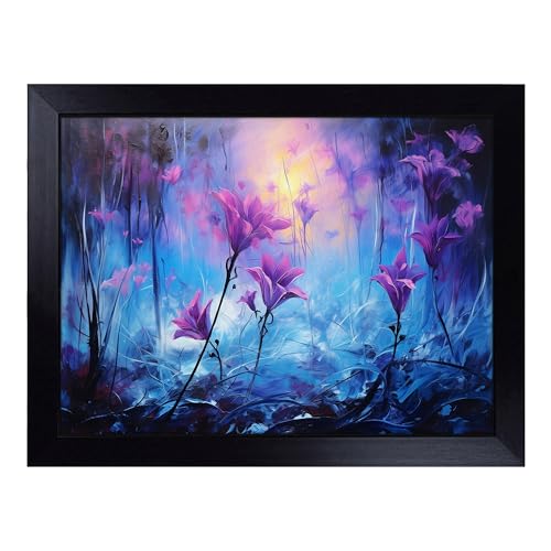 Lap Tray with Bean Bag Cushion, Bluebell Flower Abstract - Handmade in the UK, Raised Wooden Edge, Padded Cushion, Heat-Resistant Wipe-Clean Surface, for Meals, Laptops and Crafts