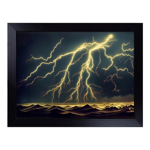 Lap Tray with Bean Bag Cushion, Happy Lightning Storm - Handmade in the UK, Raised Wooden Edge, Padded Cushion, Heat-Resistant Wipe-Clean Surface, for Meals, Laptops and Crafts