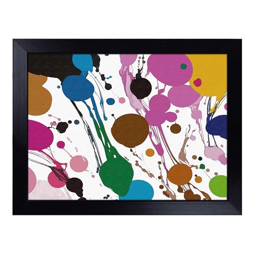 Lap Tray with Bean Bag Cushion, Paint Splash Abstract - Handmade in the UK, Raised Wooden Edge, Padded Cushion, Heat-Resistant Wipe-Clean Surface, for Meals, Laptops and Crafts