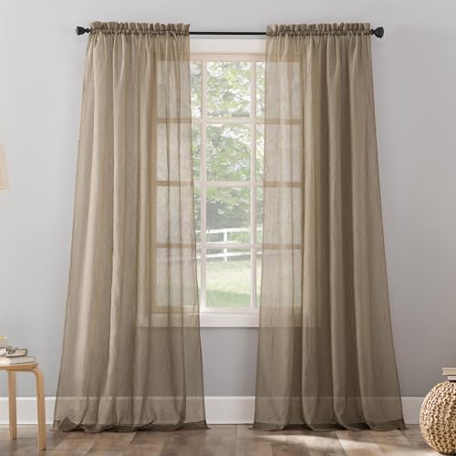 "No. 918 Erica Crushed Texture Sheer Voile Curtain Panel, 51"" x 84"", Taupe Brown"