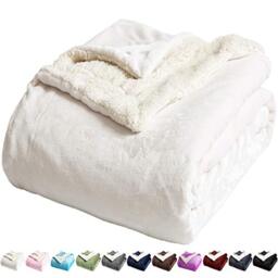 LBRO2M Sherpa Fleece Bed Blanket Queen Size Super Soft Fuzzy Plush Warm Cozy Fluffy Microfiber Couch Throw Velvet Double Reversible Luxurious Blankets,Ivory