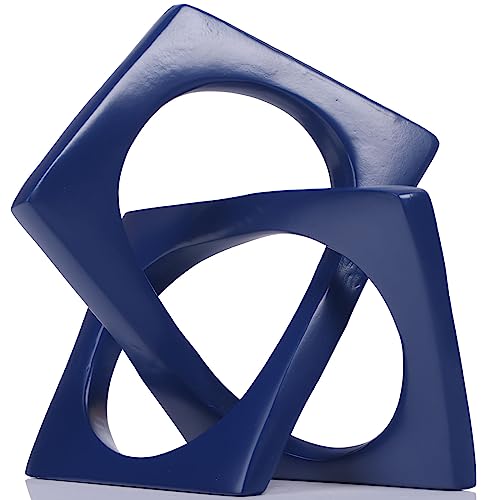 XMGZQ Modern Geometric Cube Sculpture, Blue Knot Statue Decor, Home Bookcase Centerpiece, Tabletop Sculpture, Navy Blue
