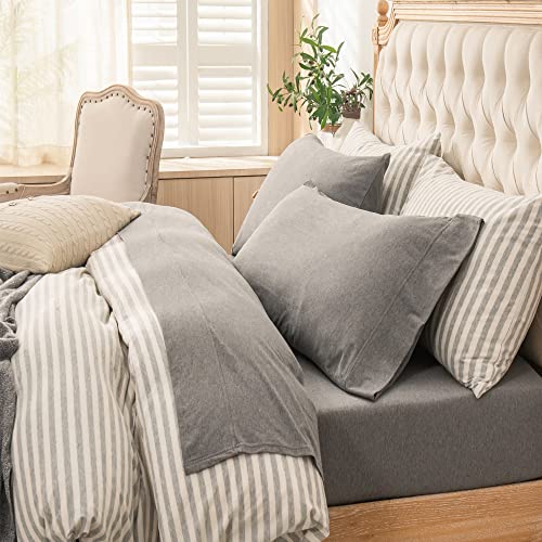 "PURE ERA Jersey Knit Sheet Set Heather Dark Grey Full - 100% Cotton, 4 Piece Set, T Shirt Soft, Deep Pocket, Fits Mattresses Up to 20"" Deep, All Around Elastic, Modern and Casual"