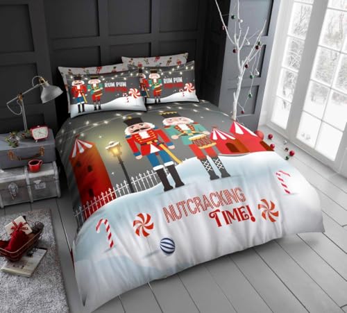 Xmas Duvet Bedding Sets King Size - Christmas Duvet Cover Set with Pillowcases - Polycotton Santa Xmas Quilt Cover (230x220cm) - Comfortable Bedding Bed Cover