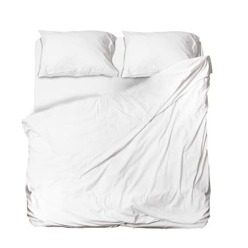 hermet Winner Microfibre Double Bed Sheet Set, White, Top Sheet, Fitted Sheet, Pair of Pillowcases