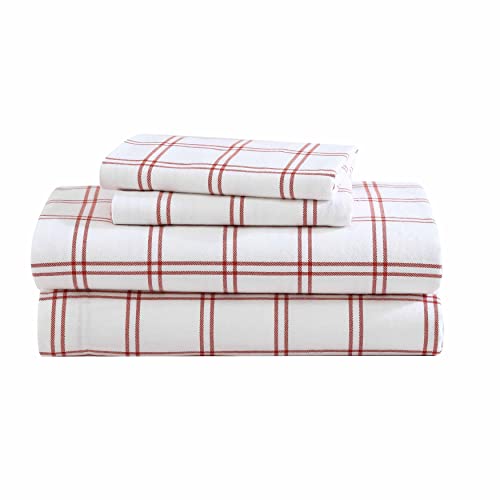 Eddie Bauer- Twin Sheet Set, Cotton Flannel Bedding Set, Brushed for Extra Softness, Cozy Home Décor (Westridge Plaid Orange, Twin)