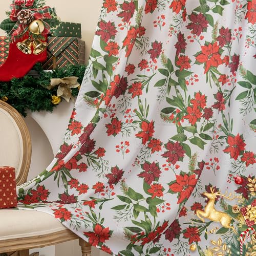 "youleyar Christmas Curtains for Living Room, 84 Inch Length Rod Pocket Xmas Curtian Panels, Printed Pattern Flower Window Drapes for Bedroom Dining Room Drapes, 52"" W x 84"" L"
