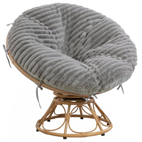 "HOMBYS Fluffy Shaggy Cover for Papasan Chair Cushion, Plush Faux Fur Slipcover ONLY, (Without Cushion) Removable Soft Papasan Cushion Covers with 8 Ties, (Light Grey, 55""x55"")"