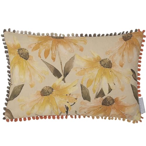 Voyage Maison Ardmaddy Feather Filled Cushion – Watercolour Blooms Cotton Blend Tie-Dye Trim (Apricot - 30x50cm)