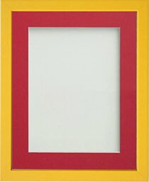 Frame Company Jellybean Range Mustard Yellow Wooden 12x10 inch Picture Photo Frame with Red Mount for Image 9x7 inch * Choice of Colours & Sizes* Fitted with Perspex