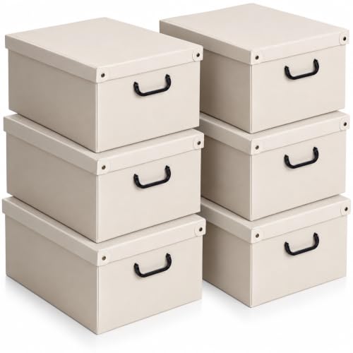 Lavatelli Set of 6 Cardboard Storage Boxes with Lid Beige 39x50x24cm - Organiser box in cardboard with lid, set of 6 boxes of 39x50x24 cm, for clothes and blankets. Made in Italy