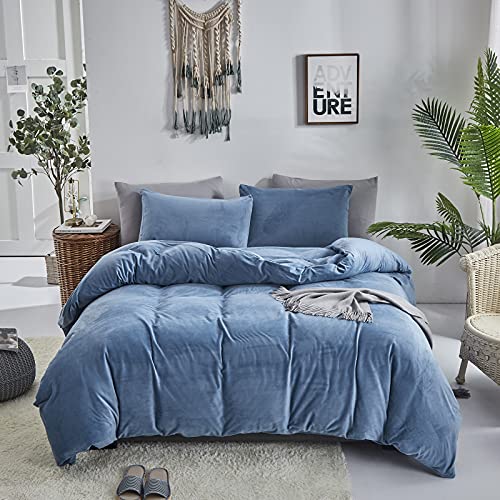 Wellboo Blue Velvet Comforter Sets Full Boys Men Lake Blue Fluffy Bedding