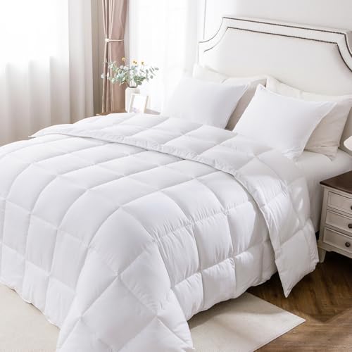 KASENTEX All Season Down Alternative Quilted Comforter Set Reversible Ultra Soft Duvet Insert Hypoallergenic Machine Washable (White, King Set)