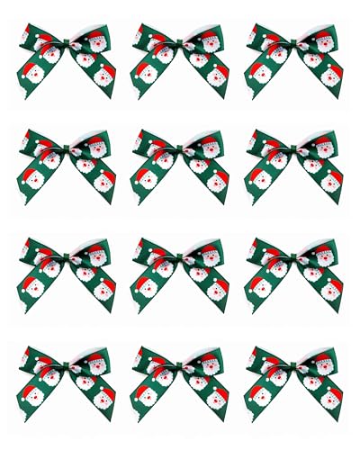 Italian Options Santa Ribbon Bows, Self-Adhesive Satin Christmas Gift Bow Decorations for Gift Wrapping, Crafts, Wreaths, Crafting Accessories Supplies, Santa's Face Green Satin, 12 Pack, 5 cm