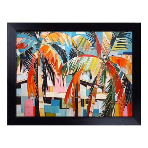 Lap Tray with Bean Bag Cushion, Palm Tree Constructivism - Handmade in the UK, Raised Wooden Edge, Padded Cushion, Heat-Resistant Wipe-Clean Surface, for Meals, Laptops and Crafts