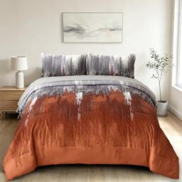 WONGS BEDDING Comforter Set King, Thanksgiving Burnt Orange 7 Pieces Bed in a Bag Abstract Gradient Soft Microfiber Fall Terracotta Bedding Set with Flat Sheet, Fitted Sheet, Pillow Shams, Pillowcases