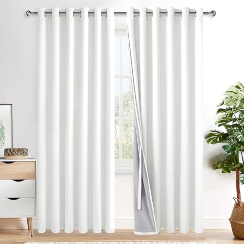 XWZO 100% Blackout Curtains 84 Inches Length with Tiebacks- Heat and Light Blocking Ring Top Window Drapes with Black Liner Backing for Bedroom/Kid's Room, Cream, W70 x L84, Set of 2 Panels
