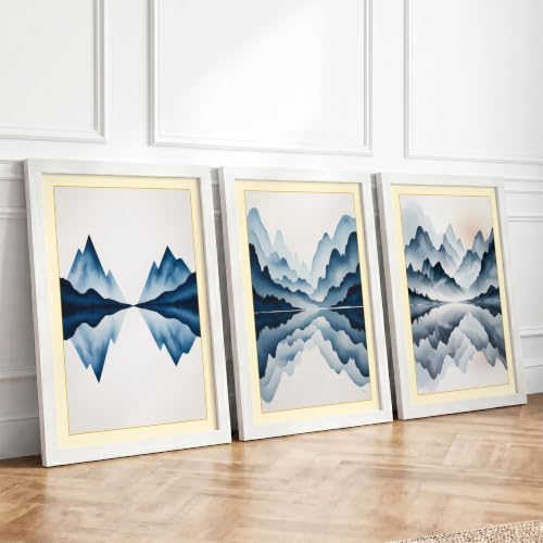 Reflected Mountain Peaks Minimalist Set of 3 Framed Wall Art Prints A3