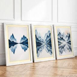 Reflected Mountain Peaks Minimalist Set of 3 Framed Wall Art Prints A3