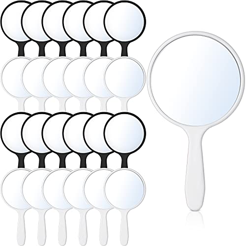Jetec 25 Pieces Handheld Hand Mirror Small Mirror Compact Portable Round Mirror Travel Makeup Mirror for Women Girls Travel Camping Daily Use (Black, White)