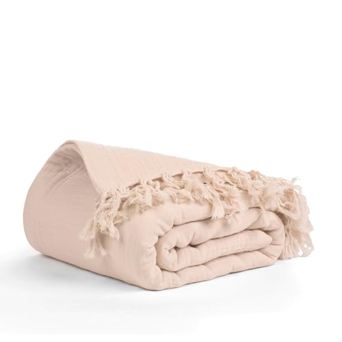 "Salt Earth 100% Cotton Muslin Throw Blanket, Gauze Blanket 50""X60"" Throw with Tassel 4 Layered for Couch, Bed, Living Room, Home,Lightweight & All Season Blankets & Throws, Skin Friendly (Parchment)"