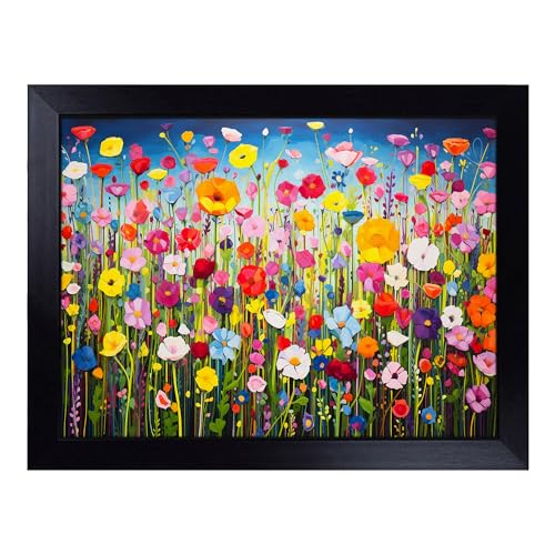 Lap Tray with Bean Bag Cushion, Wildflowers Pop Art - Handmade in the UK, Raised Wooden Edge, Padded Cushion, Heat-Resistant Wipe-Clean Surface, for Meals, Laptops and Crafts