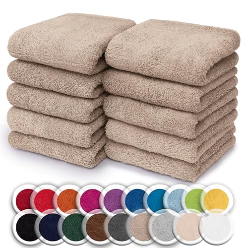 NatureMark Set of 10 Washcloths Made of 100% Cotton - Soft and Absorbent Face and Hand Towels - Practical for Bathroom and Kitchen - 30 x 30 cm, Sand/Beige
