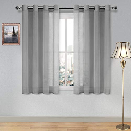 DWCN Sheer Curtains Grey Faux Linen Grommet Curtain for Bedroom 52x54 Inches long Set of 2 Panels,1 Pair Window Drapes for Living Room